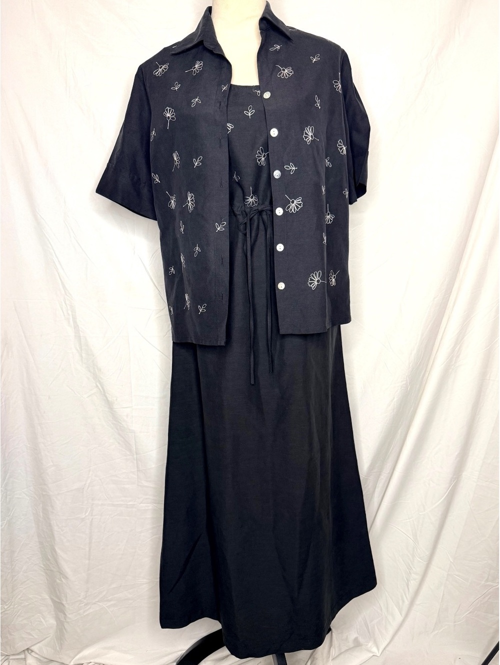 Silk Linen Embroidered Maxi Dress & Shirt Set Uniform John Paul Richard